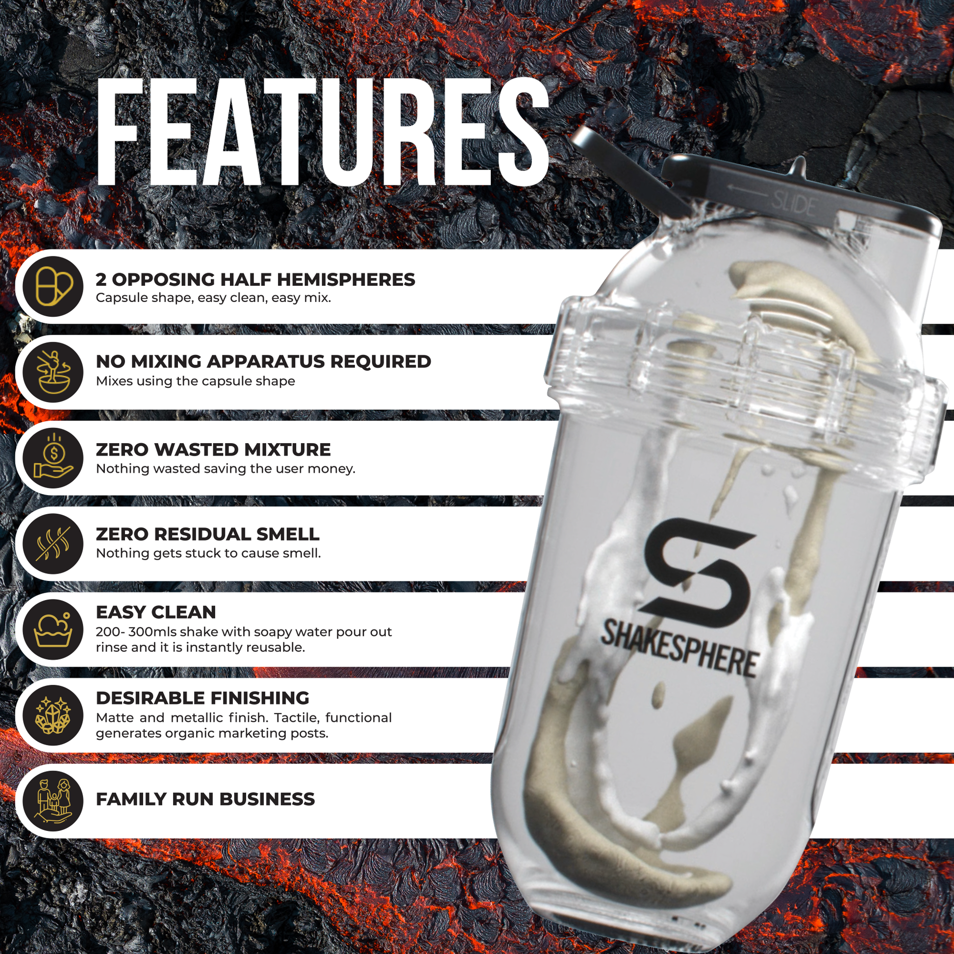 Protein shaker bottle 700mls "Tumbler Original" Matte Black/Black Logo