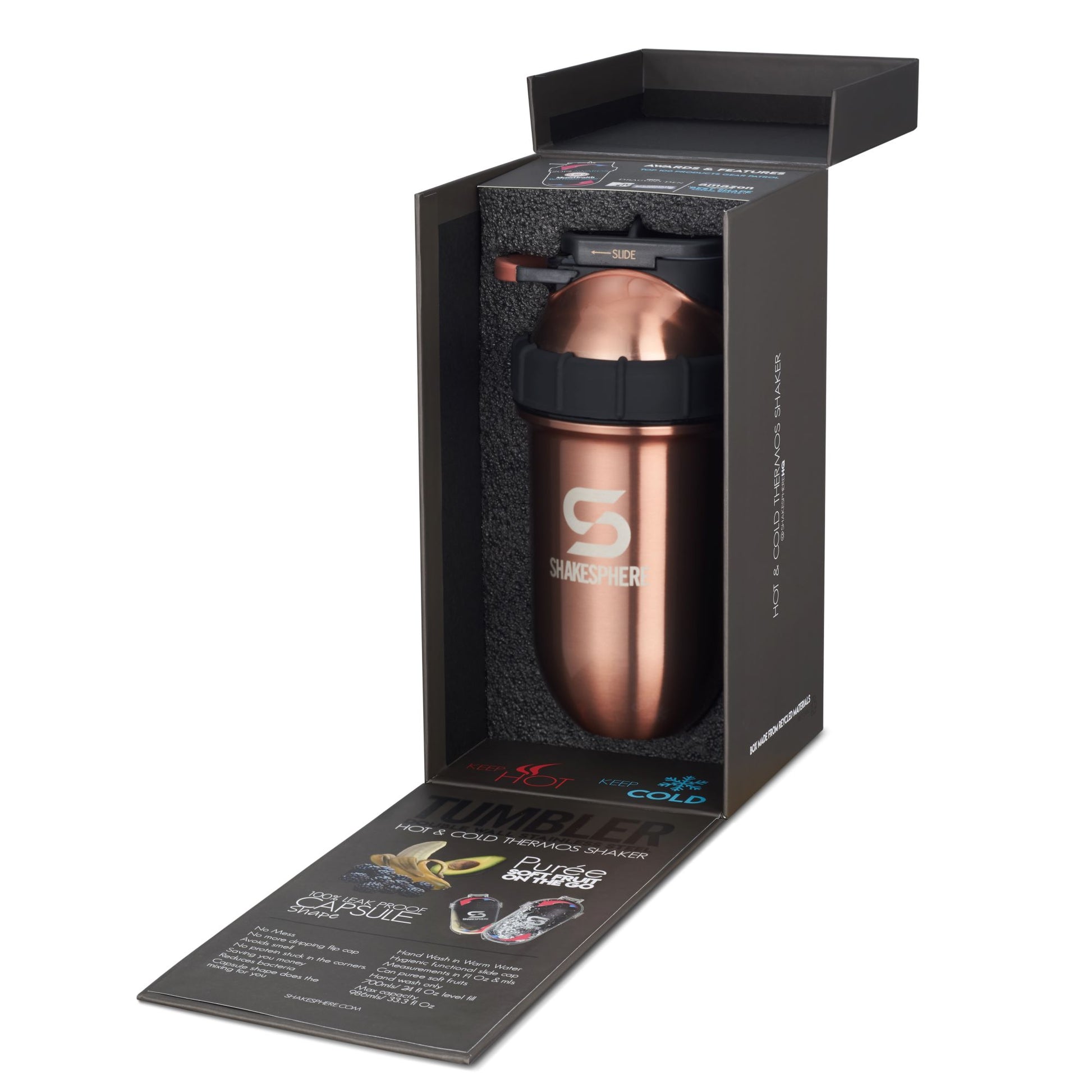 Protein shaker bottle 700mls "Tumbler" Double Wall Steel Copper