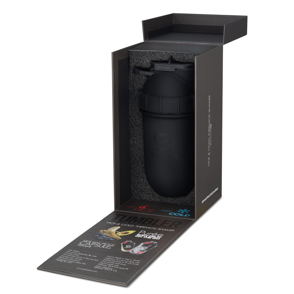 Protein shaker bottle 700mls "Tumbler" Double Wall Steel Matte Black
