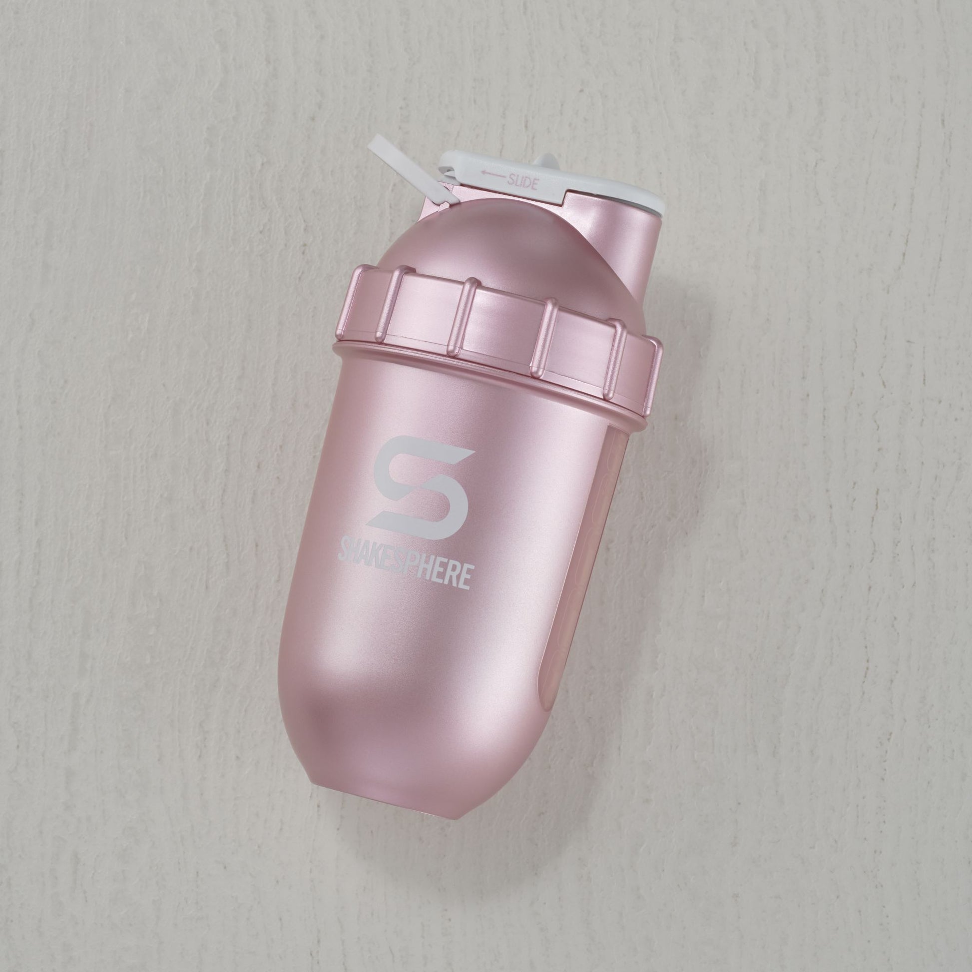 Protein shaker bottle 700mls "Tumbler View" Rose Gold/White Logo/Clear Window