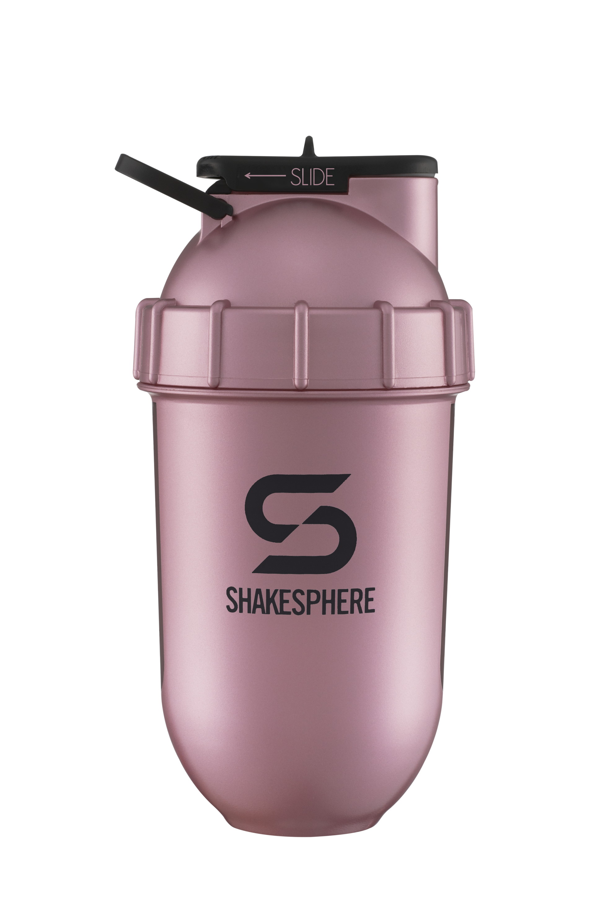 Protein shaker bottle 700mls "Tumbler View" Rose Gold/Black Logo/Black Window