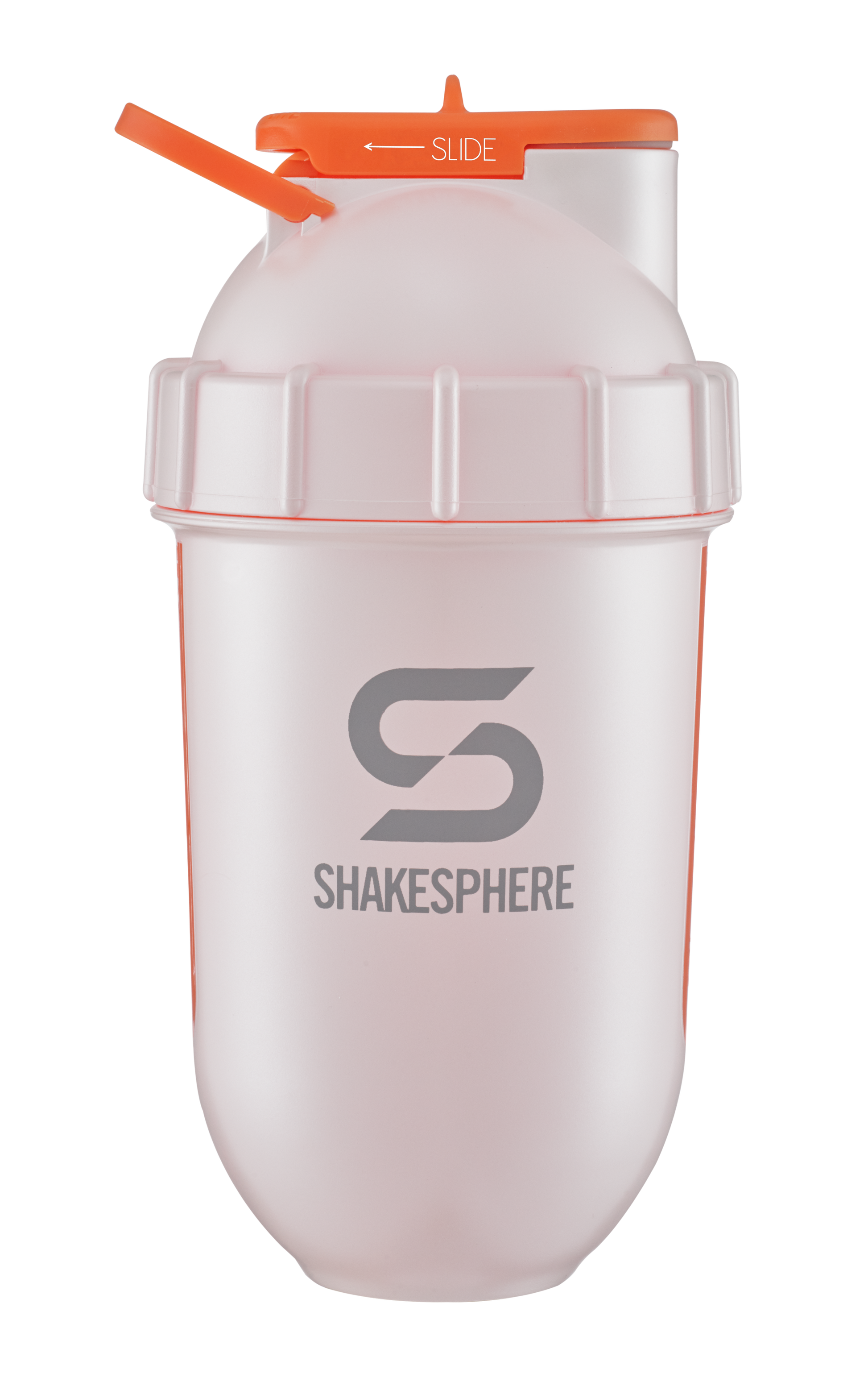 Protein shaker bottle 700mls "Tumbler View" Pearl White/Orange Window