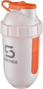 Protein shaker bottle 700mls "Tumbler View" Pearl White/Orange Window