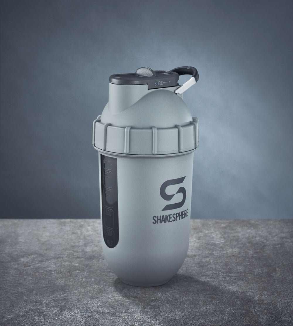 Protein shaker bottle 700mls "Tumbler View" Matte Grey/Grey Logo/Black Window