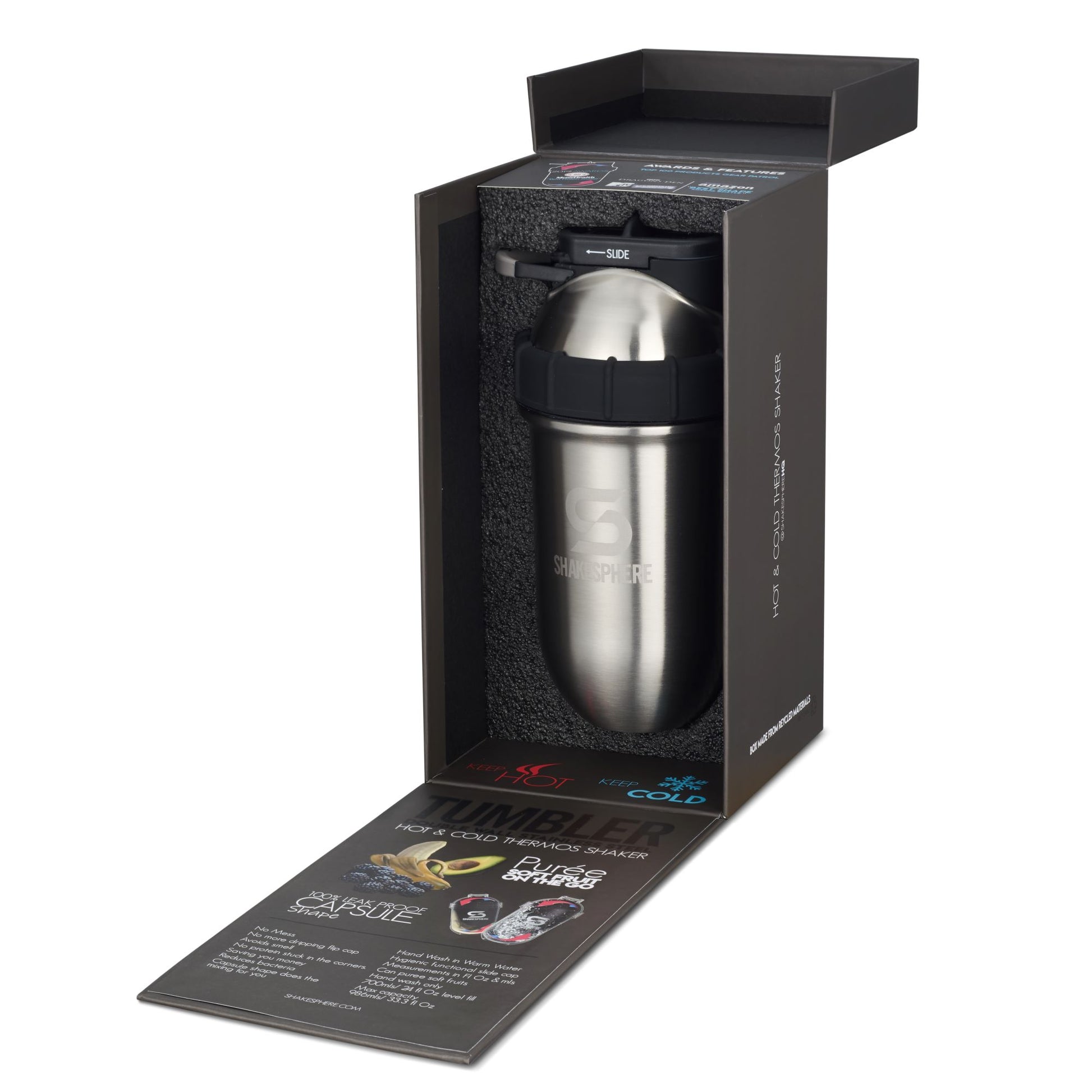 Protein shaker bottle 700mls "Tumbler" Double Wall Steel Original