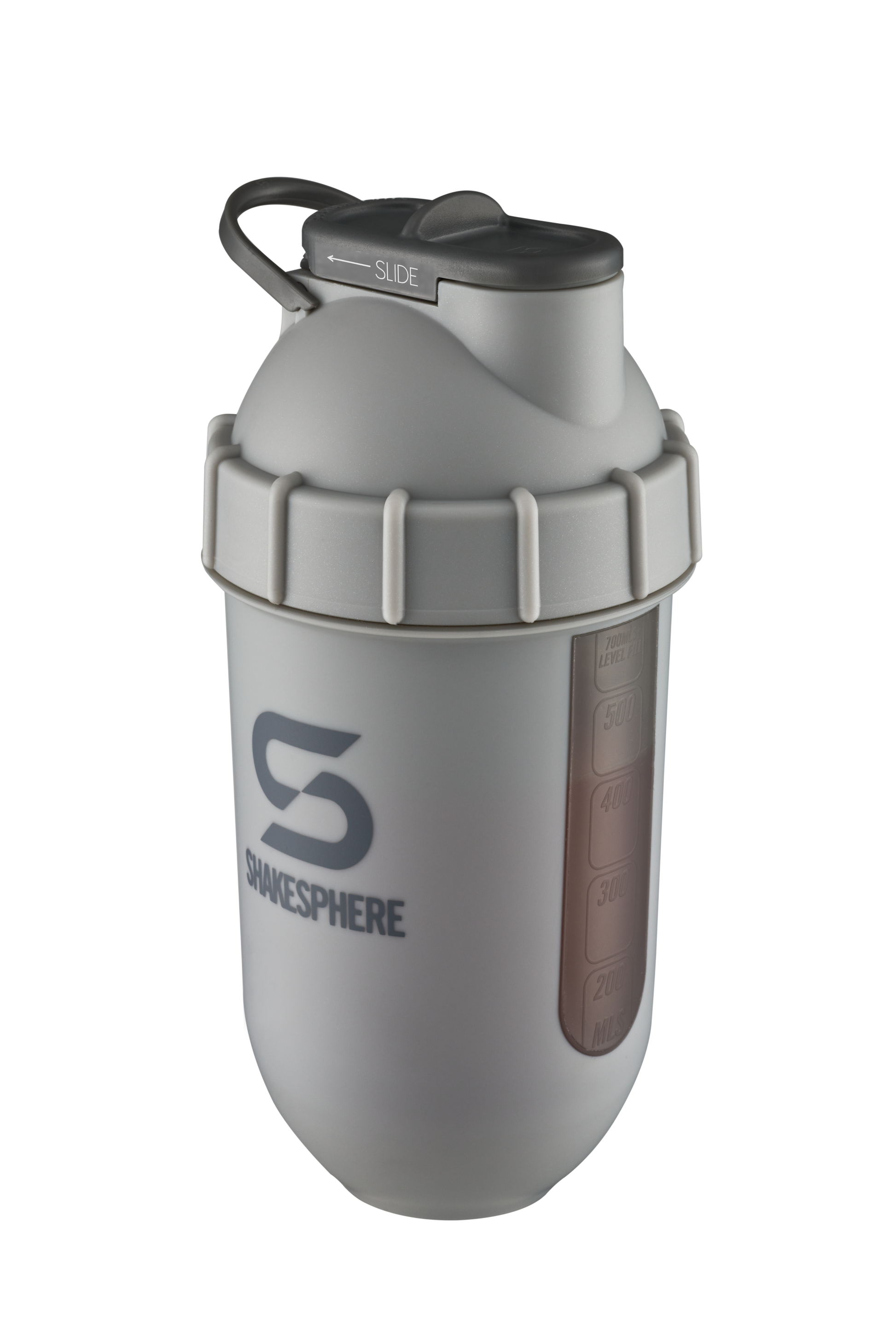 Protein shaker bottle 700mls "Tumbler View" Matte Grey/Grey Logo/Black Window